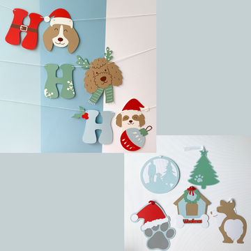 Pinfliers Christmas Ornaments for Pet Dog & Merry Christmas Banner Bunting|Dogs Christmas Decor|5 Paper Christmas Tree Ornaments & 1 HO HO HO Buntings|Multicolor